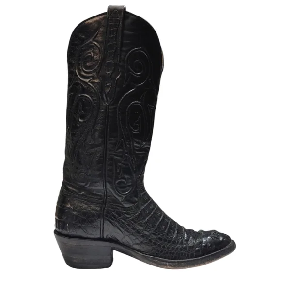 Black Jack Black Caimen Belly Leather Classic Western Cowboy Boots Mens Size 6 - Picture 2 of 15